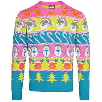 Sélection de pulls moches de Noël 9 pull-moche-noël-rose-et-bleu-créagift